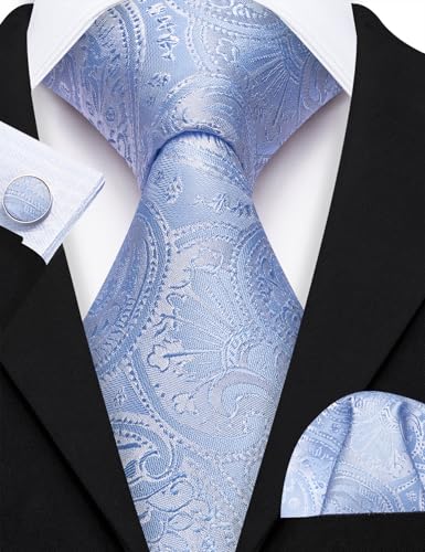 Image of Barry.Wang Men Ties Paisley Woven Silk Necktie Set with Pocket Suqare Cufflinks Formal