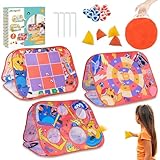 Giant 3-in-1 Bean Bag Toss Game for Kids, Toddler Outdoor Toy Tic Tac Toe Game,Dartboard with Sticky Ball, Cornholes Party Carnival Combo Set for Backyard Beach Lawn, Birthday Gift for Boys Girls