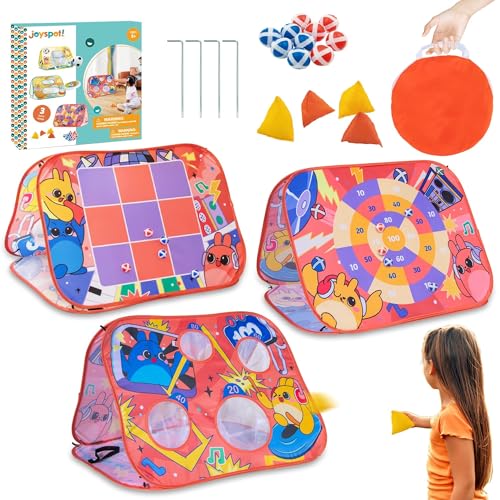 Giant 3-in-1 Bean Bag Toss Game for Kids, Toddler Outdoor Toy Tic Tac Toe Game,Dartboard with Sticky Ball, Cornholes Party Carnival Combo Set for Backyard Beach Lawn, Birthday Gift for Boys Girls