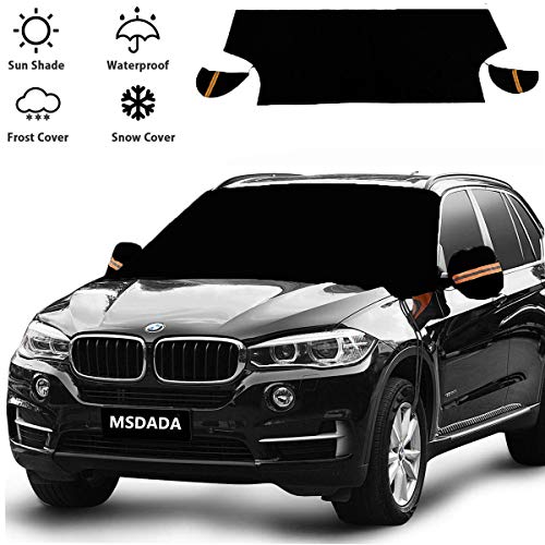 Windshield Snow Cover, Winter Sun Shade Windshield Ice Snow Cover Protector Waterproof with Mirror Snow Covers and Hooks, Dual-Secure Fixture Design, fit for Most Car Trucks Vans and SUVs(82 x 49 )