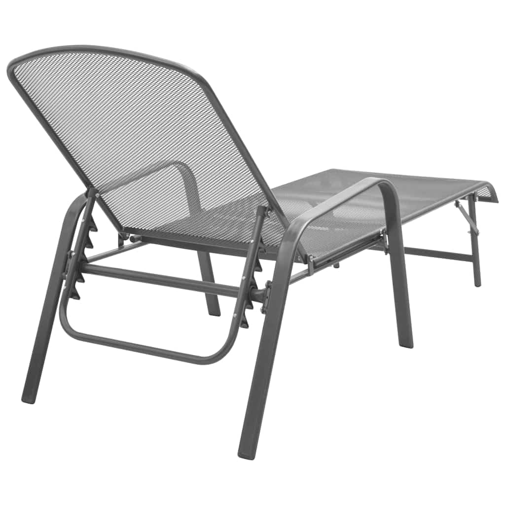 Sedia a sdraio in acciaio antracite con schienale regolabile in 5 posizioni, robusto design a griglia in metallo, pieghevole, ideale per giardino, terrazza, balcone, piscina, sdraio relax
