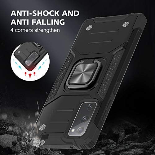 YmhxcY Compatible with Galaxy S20 FE Case, Samsung S20 FE Case with HD Screen Protector,Armor Grade Cases with Rotating Holder Kickstand Non-Slip Hybrid Case For Samsung Galaxy S20 FE KK Black