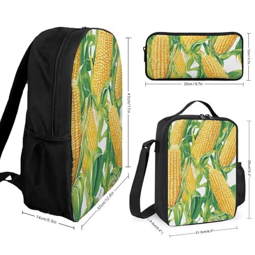Yellow Corn Cobs Classic Backpack Lunch Bag Pencil Case 3 Piece Set Travel Daypack2