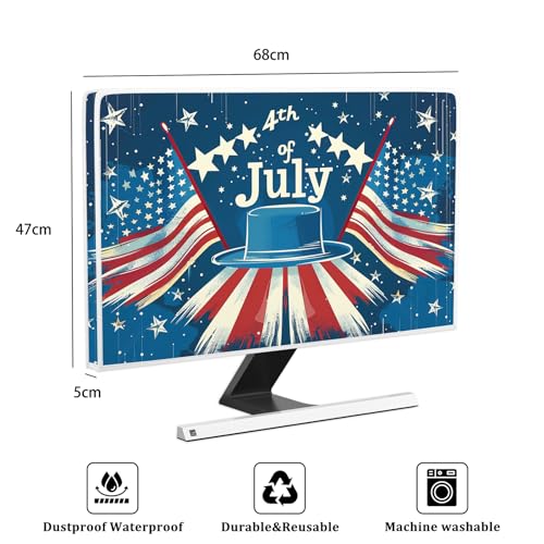 Image of 4th of July Computer Monitor Dust Cover 26, 27, 28 Inch Patriotic American Flag Veterans Day Dust Proof Monitor Covers Protective Sleeve for iMac, 22-25 Inch PC, Desktop Computer and TV