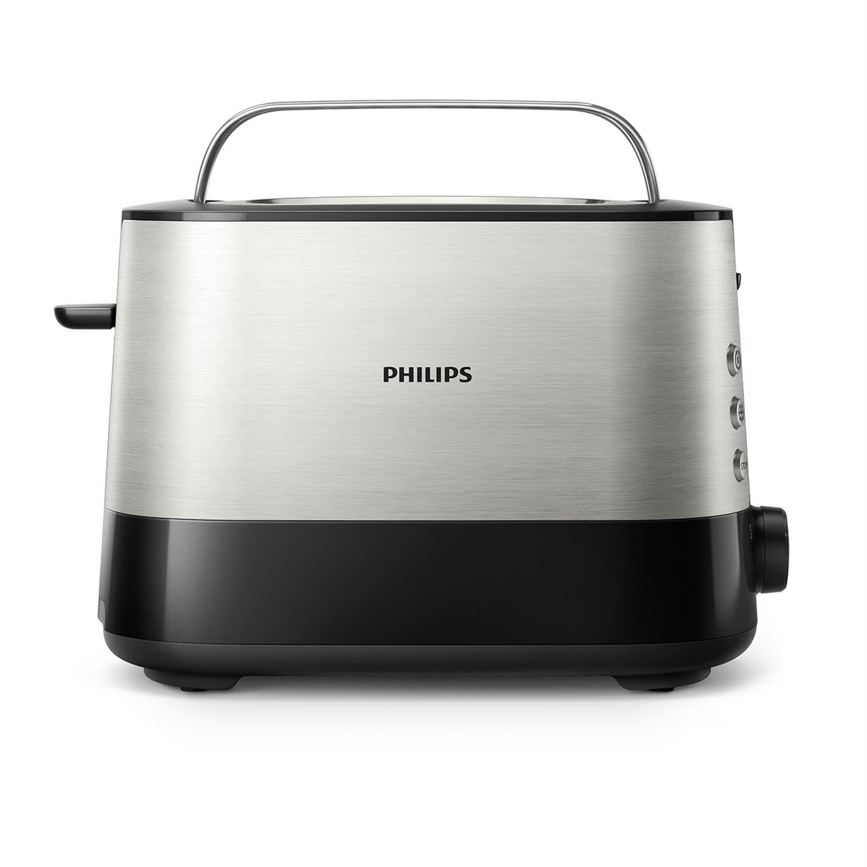 Philips Viva Collection Tostapane 2 Fette, 7 Impostazioni, 950W, Inox/Nero | Toaster con griglia scaldapanini, alloggiamenti ampi, scongelamento e vassoio raccoglibriciole rimovibile (HD2637/90)