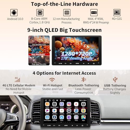 ATOTO S8 8-core 9 inch QLED Double Din Android Car Stereo, Wireless CarPlay & Android Auto, Built-in 4G,WiFi/BT/USB Tethering, 2 Bluetooth, 4G+32G Car Radio, SCVC&DSP, AI Chat, MirrorLink,S8G2094MS