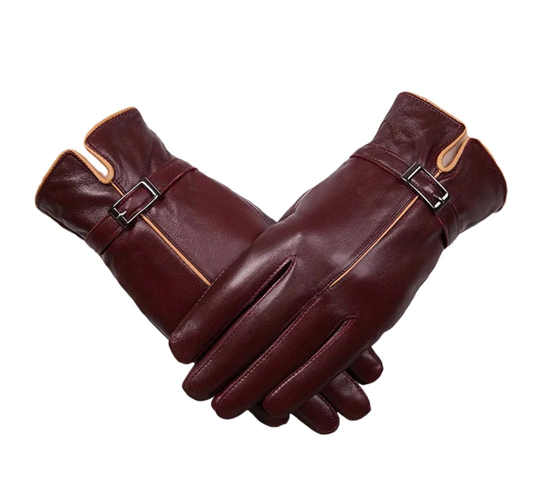 Guantes de cuero de invierno para mujer, piel de oveja cálida, color sólido, guantes de fiesta para mujer