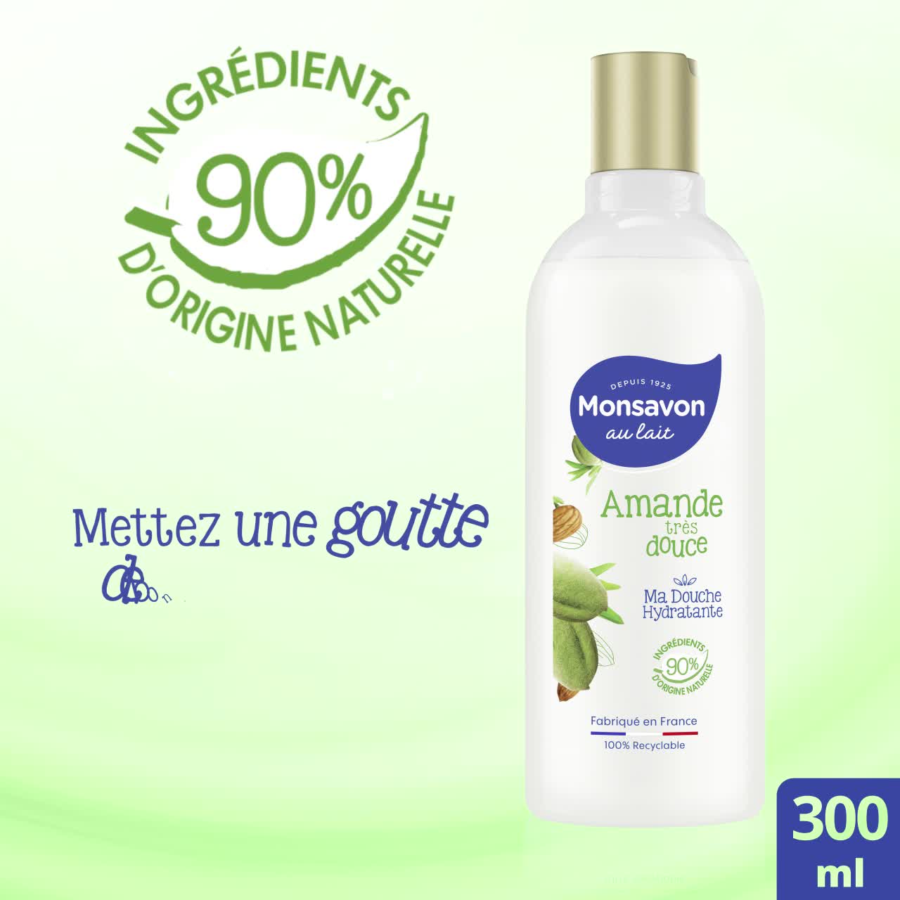 Lot De 4 Gels Douche Monsavon Amande Très Douce - 300ml Chaque, Hydratant Naturel