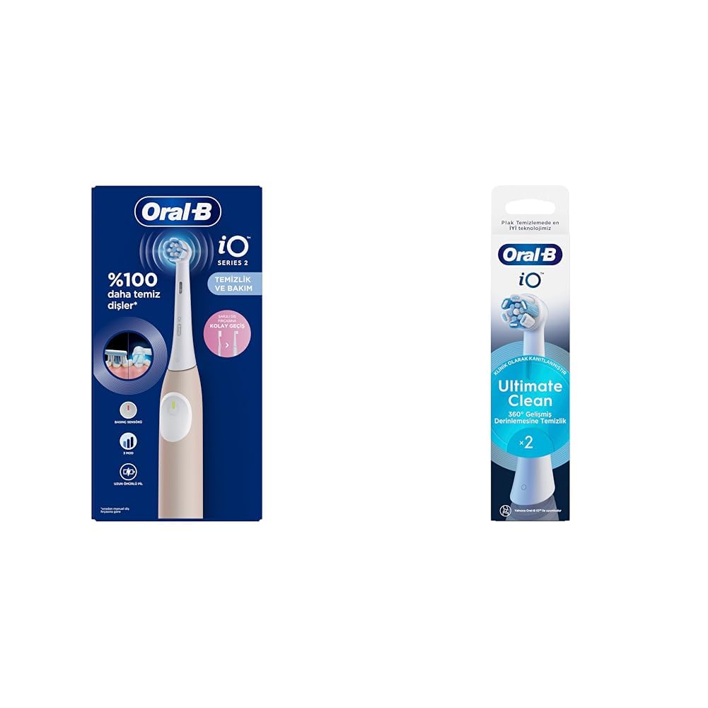 Oral-B iO 2 Şarjlı Diş Fırçası - Pembe + Oral-B iO Ultimate Clean Beyaz Diş Fırçası Yedek Başlığı 2 Adet