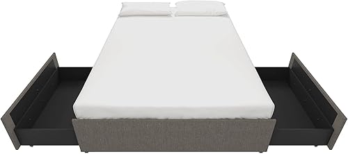 Miniatura 15 de DHP Maven - Cama de plataforma con base tapizada de piel sintética y listones de madera, tamaño individual, color negro, lino, Gris (Grey Linen)
