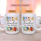 Ciciron Personalized Pre-Kingdergarten Teacher White Coffee Mug 11Oz 15Oz, Novelty Teaching Coffee Cup Gift For Teacher's Day Appreciation, Customized Pre-K Teachers Ceramic Mug For Women Men Friends