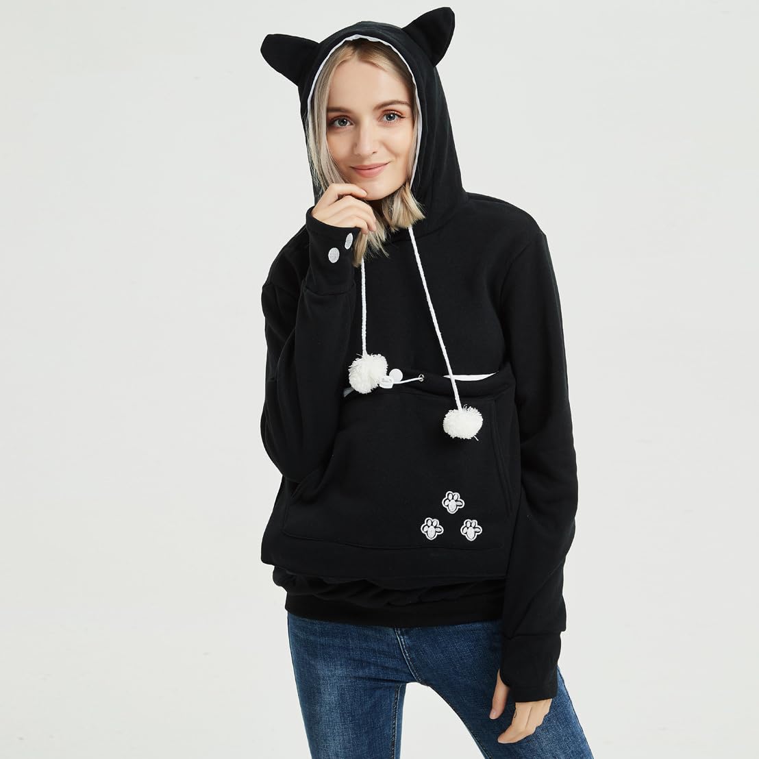 Felpa Porta Gatto Moda Donna Tasca Gatto | Felpa con Cappuccio da Donna, Morbide Sweatshirt con Cappuccio Pullover a Maniche Lunghe Casual Autunno Inverno Hoodies