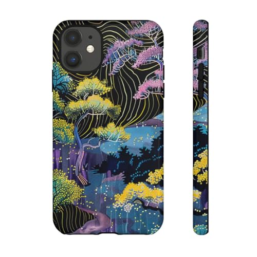 Paysage d'arbre abstrait coloré coque iPhone 11 rigide brillante noire antichoc
