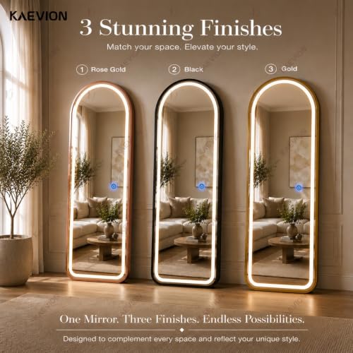 Image of 5 Feet 3 in 1 LED Lighted Arch Mirror, Rose Gold | Full Length, Wall-Hanging, Premium 5mm Thick Frame, Backlit Tall Arched Vanity Mirror