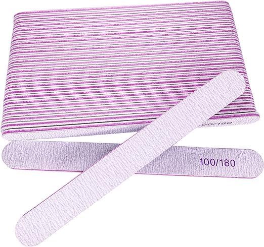 Emery Board Nail Files for Acrylic and Natural Nails, 100/180 Grit Double Sided Fingernail Files Professional Reusable Washable Manicure Pedicure Kit Set (25 Pcs)-image-46
