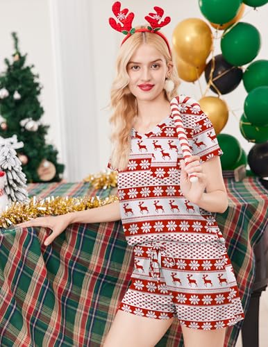 Image of Ekouaer Womens Pajama Sets Short Sleeve Pajamas for Women Sets Soft Lounge Sets Casual V Neck Sleepwear PJS