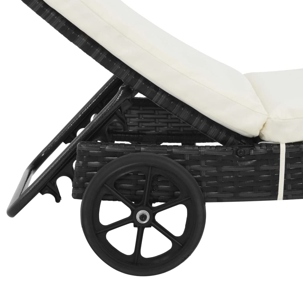 Leepesx Lettino Prendisole Lettino Prendisole da Giardino Lettino Letto da Giardino Giardino per Esterno Lettino Prendisole con Ruote e Cuscino in Polyrattan Nero