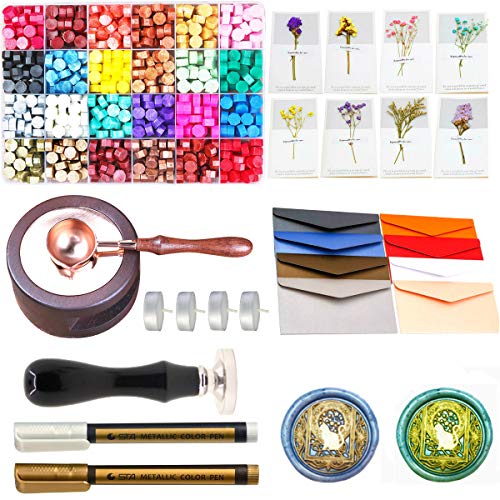 Wax Seal Set, ANBOSE 745pcs Wax Sealing Kit with Wax Seal Beads, Sealing Wax Warmer, Envelopes, Wax Seal Stamp Flower Cards and Wax Pen for Wax Sealing