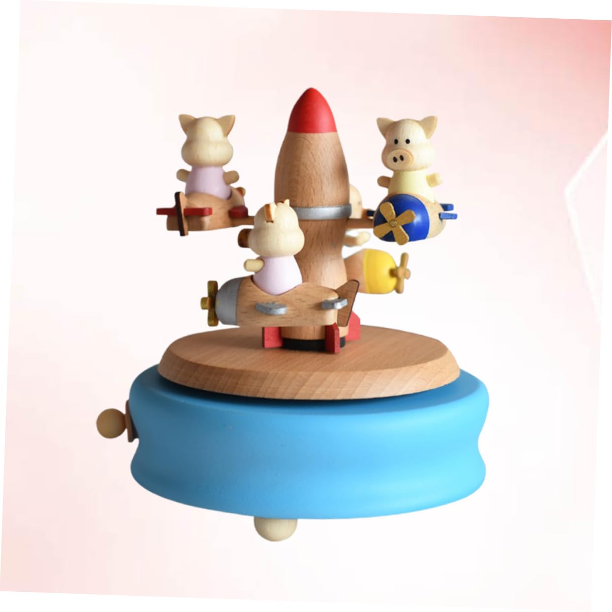 ABOOFAN Rotary Musical Kasten Holz Spieluhr Cartoon Schwein Melodiebox für Kinder Himmel Blau Mechanisch Batterie Erforderlich Handwerkskunst für Weihnachten und Besondere Anlässe