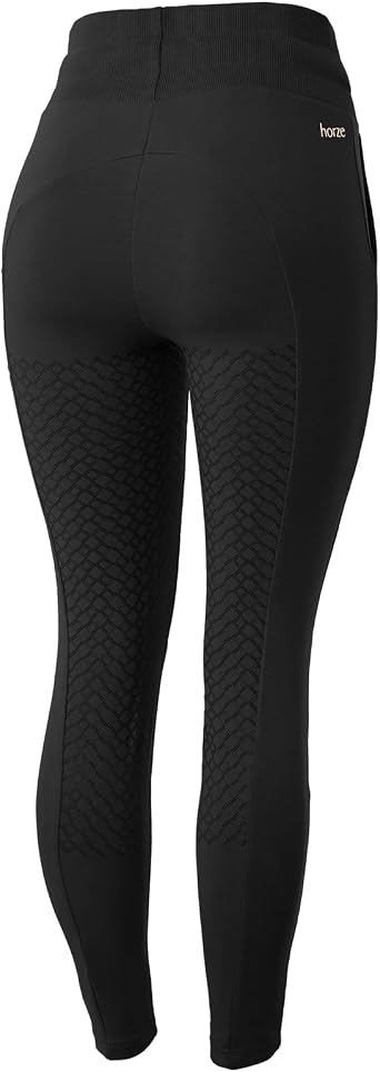 HORZE Remy Womens Sustainable Organic Cotton Silicone Full Seat Riding Tights with Phone Pocket, Drawstring
