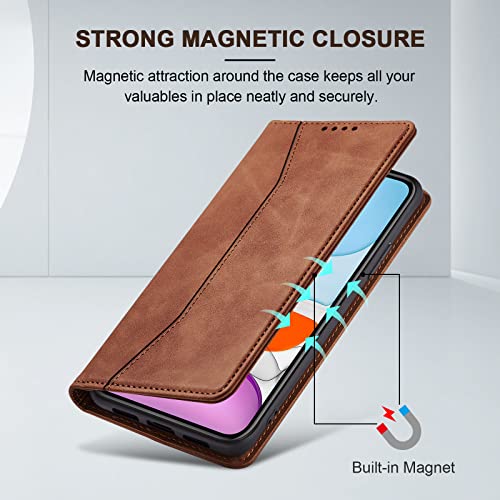 Image of Jasonyu Flip Wallet Case for iPhone 11,Leather Magnetic Folio Cover with Card Holder,Kickstand - TPU Shockproof Durable Protective Phone Case,Brown