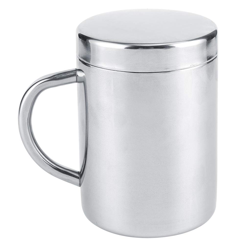 Ejoyous Taza de café Portátil Taza de Doble Pared de Acero Inoxidable 300 Ml con Tapa y Asa Aislada Anti Escaldaduras para el Hogar Oficina Viajes Té Leche Beber (304 material 220ML (con tapa))