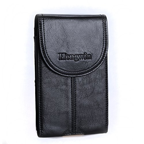 Hengwin Genuine Leather Cell Phone Holster Case with Belt Clip Belt Loop Magnetic Phone Holder Belt Pouch Fits for iPhone 15 Pro Max 14 Plus 13 Pro Max 12 Pro Max Samsung Galayx A15 A25 (Black)