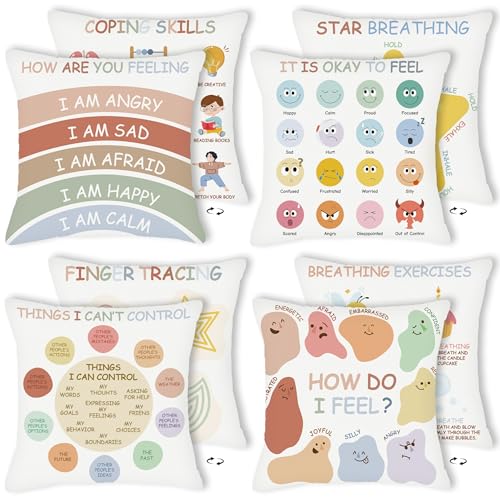 EDaozkend Boho Calming Corner Pillow Covers, Back to School 18x18in Set of 4 Throw Pillow Covers, Boho Calm Corner Therapy Pillowcase for Mental Health Room Home, Emotion Feelings Pillowcase for Kids