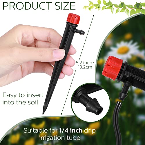 200 Pcs Drip Irrigation Emitters Drip Irrigation System Drip Irrigation Parts Adjustable 360 Degree Water Flow Fan Sprayer For 1/4 Inch 4Mm/7Mm Irrigation Tube Hose Patio Watering System (Red Black) #TOP1