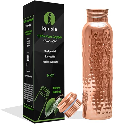 Best Copper Water Bottle for Health: Top Picks for Pure Ayurvedic Benefits 3 Copper Water Bottle 34oz - 100% pure Ayurvedic copper bottle for drinking | eco-friendly | copper vessel | BPA free non toxic lab tested | Leak-Proof | Handcrafted for Health & Wellness (Hammered)