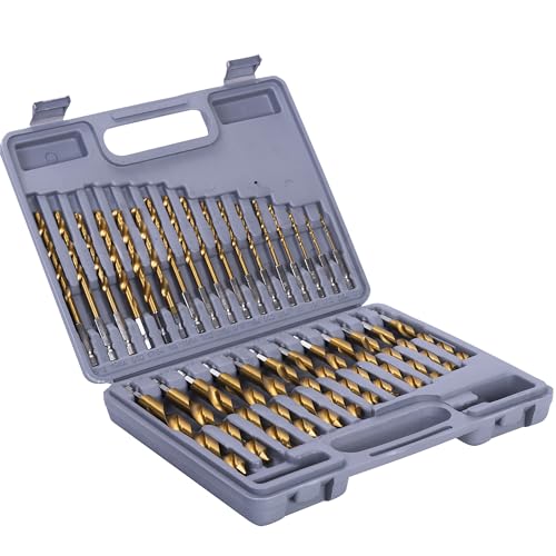 ROGAPER 30 PCS Titanium Impact Drill Bit Set, Hex Shank Drill Bit Set for Wood, Steel, Metal, and Plastic with Quick Change Design, HSS Titanium Twist Drill Bit with Storage Case, 5/64" to 1/2"