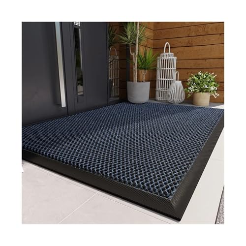 Paillasson antidérapant PVC étanche tapis élastique bleu entrée
