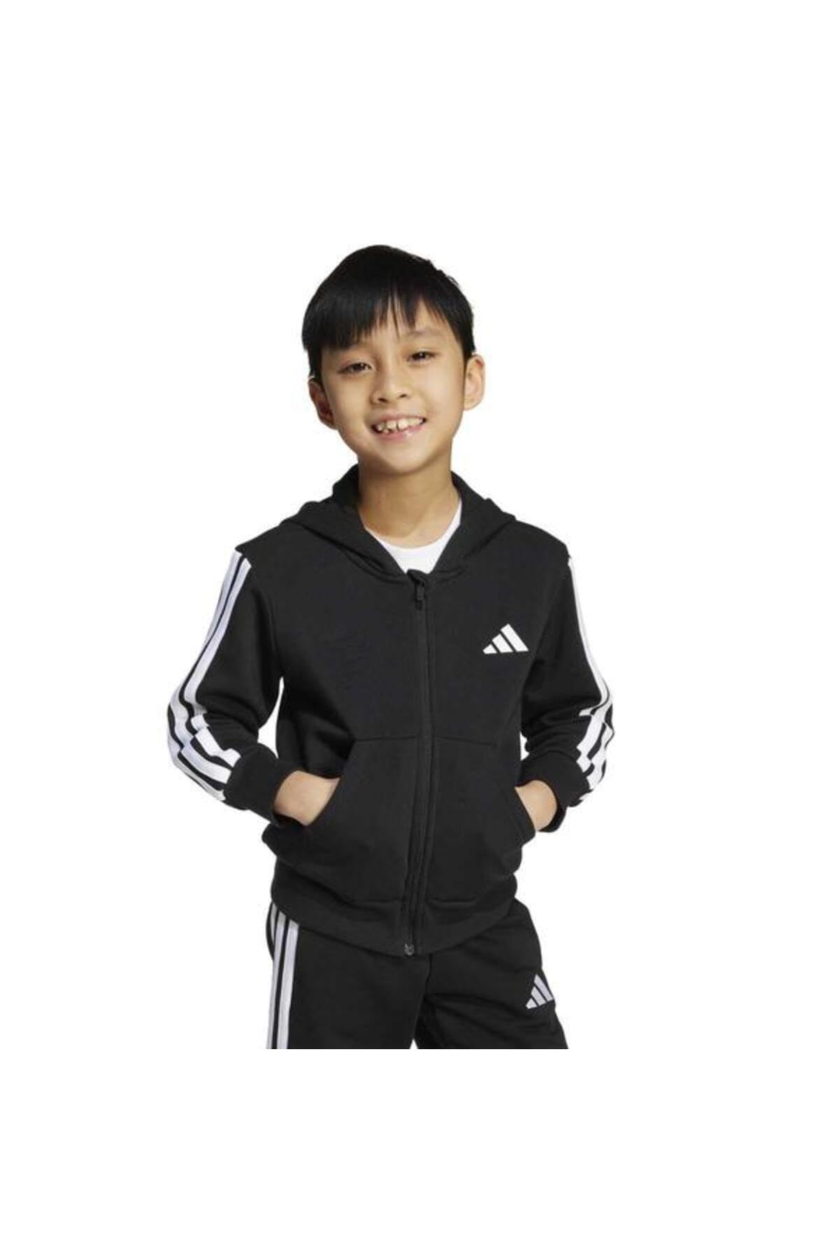 adidas Uniseks - dzieci Essentials Full Zip Hoodie Sweatshirt, black/white, 5-6 Years