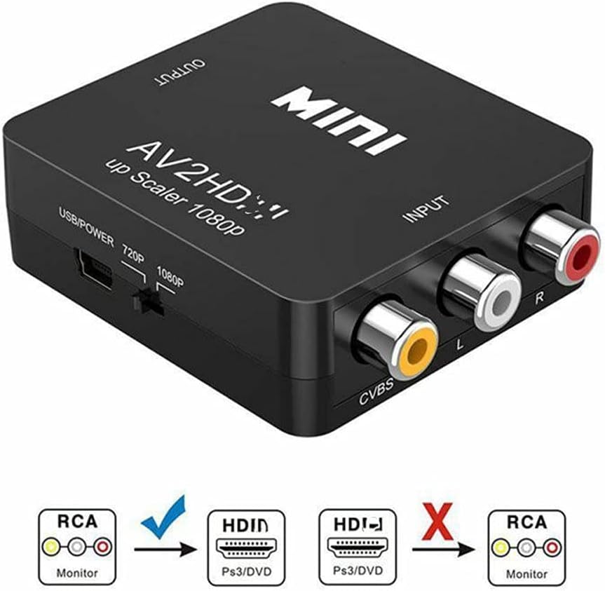 -Compatible to Converter AV/CVSB L/R Video Box 1080P HDMI2AV Support NTSC PAL Output to AV