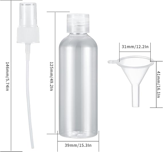 12 Pcs 100ml Plastic Travel Bottles Set, Empty Refillable Transparent Cosmetic Containers Bottles, Travel Size Bottles for Shampoo, Lotion, with 2 Nozzles and 2 Small Funnels