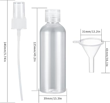 12 Pcs 100ml Plastic Travel Bottles Set, Empty Refillable Transparent Cosmetic Containers Bottles, Travel Size Bottles for Shampoo, Lotion, with 2 Nozzles and 2 Small Funnels