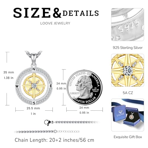 Compass Necklace Sterling Silver Classic Celtic World Map Rotatable Compass Pendant Graduation Friendship Talisman Travel Necklace Inspirational Gift Jewelry for Women3