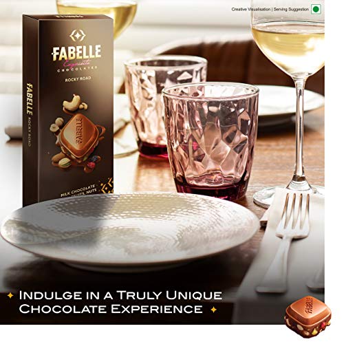 Image of Fabelle Rocky Road -Luxury Handcrafted Milk Chocolate Bar with Dry Fruits, Crunchy Nuts and Crispies,120g, Premium Milk Chocolate Gift, Chocolate Bar (Pack of 3)
