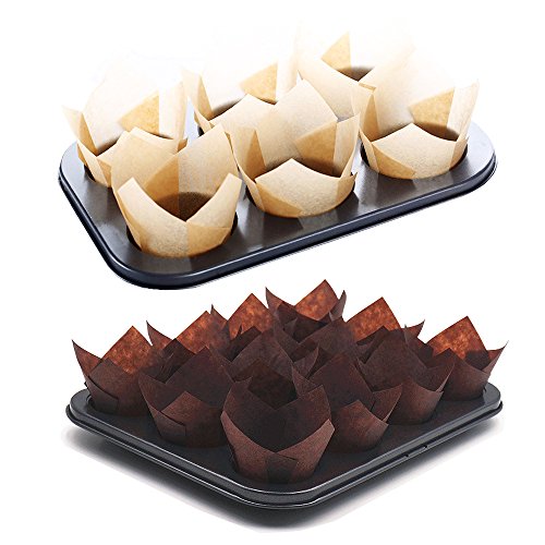 Augshy 120Pcs Tulip Cupcake Liners Baking Cups Muffin Liners Tins Treat Cups For Weddings, Birthdays, Baby Showers,Brown And Natural #TOP2