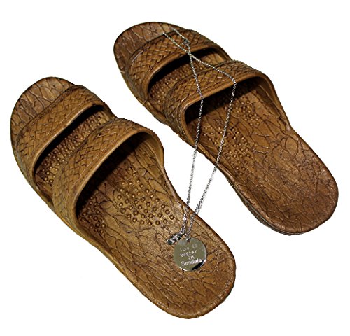 Brown Jesus Style Sandals - with 1 Stainless Steel Life is Better in Sandals Pendant Necklace Bundle - 2 Items2