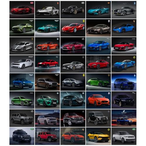 Image of Super Cars Poster Pack of 40 - Room Decor Aesthetic Stuff, Wall Stickers For Home Decoration of Living Room, Bedroom & Office For Motor Sport Enthusiasts - With Glue Dots