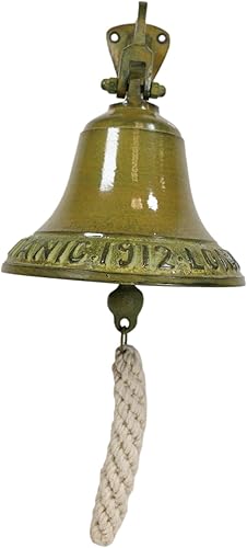 Miniatura 5 de Ebros Gift Acabado de latón envejecido sobre aluminio con pátina Verdigris Vintaged Titanic Bell Door Wall Dinner Yard Farm Bell Nautical Marine