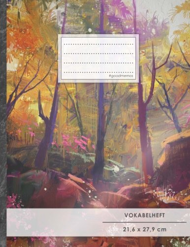 Vokabelheft: DIN A4 • 50+ Seiten, Softcover, Register, Zweispaltig, Erfolgs-Tacker, Forest • Original #GoodMemos Schulheft • Fremdsprachen leicht lernen, Lineatur 53