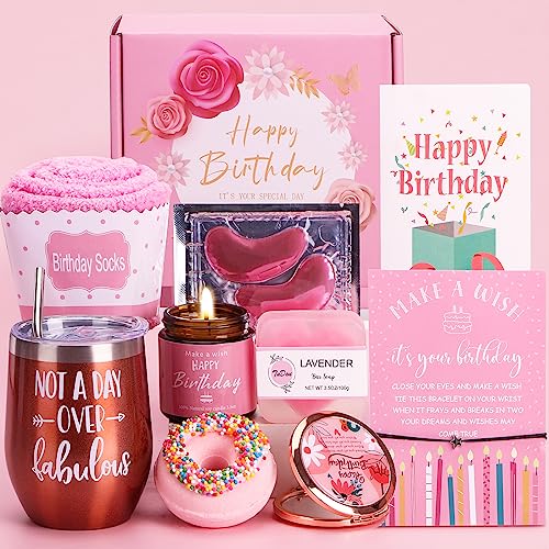 Birthday Gifts for Women, Happy Birthday Bath Set Relaxing Spa Gift Baskets Ideas for Her, Self Care Gifts for Women, Sister, Friends, Coworker, Unique Gifts for Women Who Have Everything