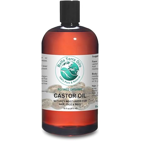 Bella Terra Oils Castor Oil 16 oz 100% Pure Cold-pressed Refined Organic Natural Moisturizer for Hair Skin Nails