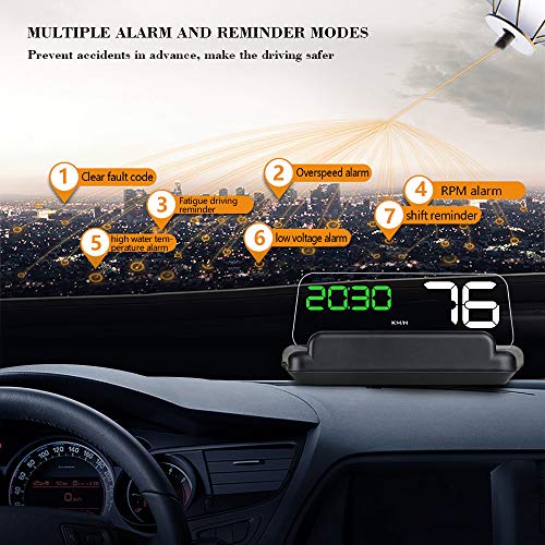 Zwbfu Display de HUD para carro, display de cabeça para cima Velocímetro de alta definição Ferrament