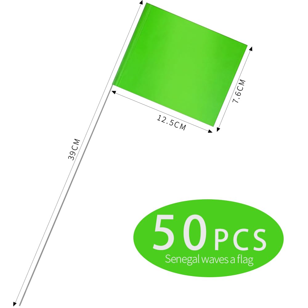 50 Pack Lawn Marker Flags 4.92 x 3.81 Inch Green PVC Marker Flags Landscape Flags Yard Marker Garden Flags Lawn Flags Irrigation Flags Measurement Flags with 15.3 Inch Steel Pole - Image 2