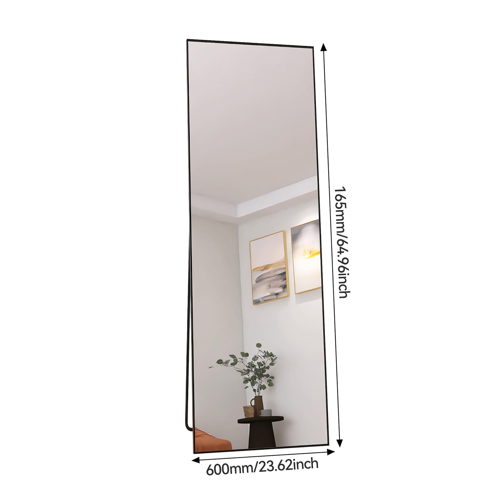 Specchio integrale 165 x 60 specchio rettangolare su piedistallo, grande specchio da appoggio al pavimento, telaio in lega di alluminio, vetro temperato, per camera da letto, soggiorno, cabina