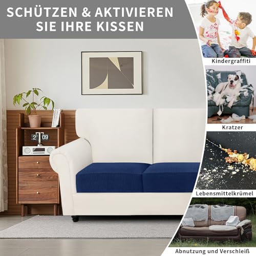 Easy-Going Housses Canapé Extensibles Antidérapantes 3 pcs Bleu Marine