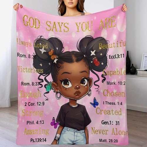 AAVEUP African American Black Girl Blanket,Pink Stars Cute Girl Inspirational Quotes Texts Print Blanket for Girls Kids Room Nursery Couch Sofa Bed Decorative Gifts 30x40